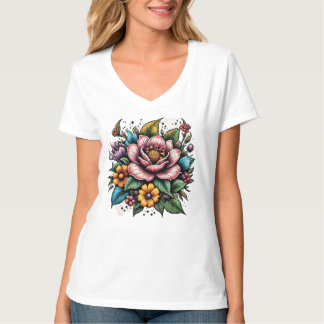 T-shirt Bouquet de fleurs multicolores