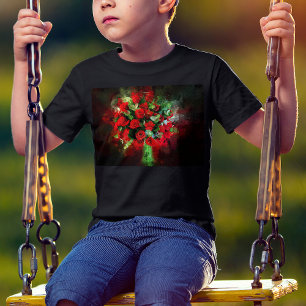 T-shirt Bouquet de roses rouges aquarelle sur fond noir