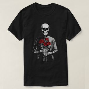 T-shirt Bouquet de roses rouges avec squelette sombre esth