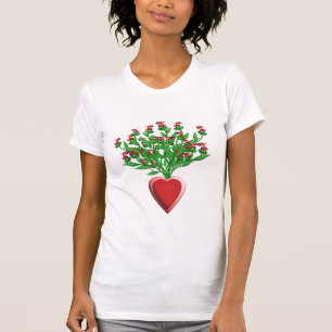 T-shirt Bouquet de tracteur avec Vase du Coeur Rouge