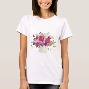 T-shirt bouquet d'hydrangée rouge peint à la main