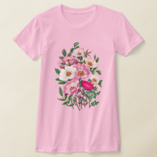 T-shirt Bouquet Fleurs Roses sauvages roses et blanches