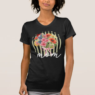 T-shirt Bouquet Floral Aquarelle Pastel Rayures Maman