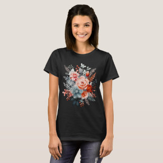 T-shirt Bouquet floral Boho en Coral & Dusty |
