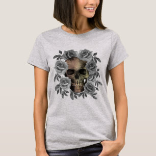T-SHIRT BOUQUET SKULL FLEURS NOIR ET BLANC