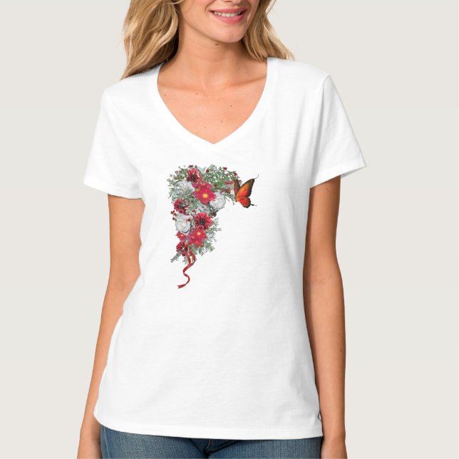 T-shirt Bouquets de roses blanches, bleues et bordeaux (Devant)