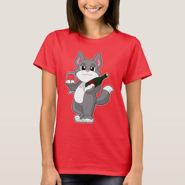 T-shirt Bouteille de chat Vin rouge (Devant)