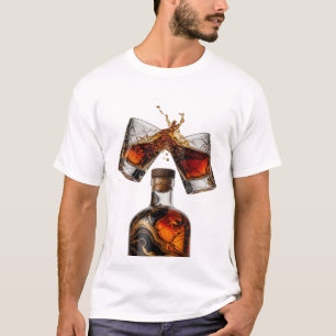T-shirt Bouteille de whisky et verres éclaboussures argent