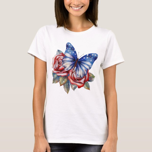 T-SHIRT BOUTEILLE ET FLEURS BLEU BLANC ROUGE PATRIOTIQUE (Devant)