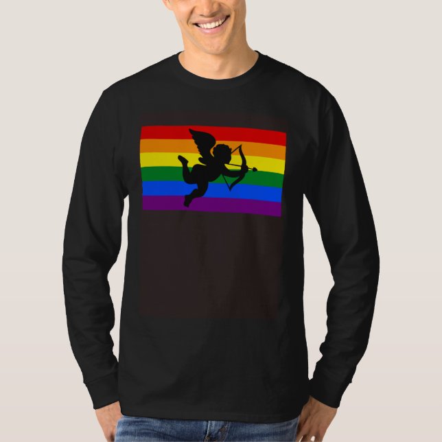 T-shirt Bow And Arrow Cupid Valentines Day Gay Pride Flag (Devant)