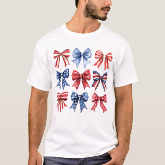T-shirt Bow Coquette Patriotique Quatrième 4 juillet USA