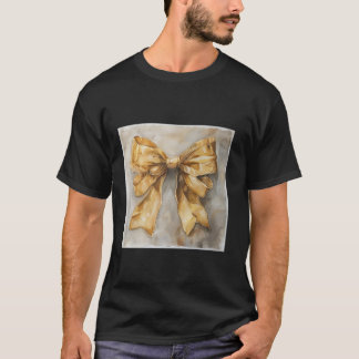 T-shirt Bow de fille en coquette aquarelle Aesthétique or