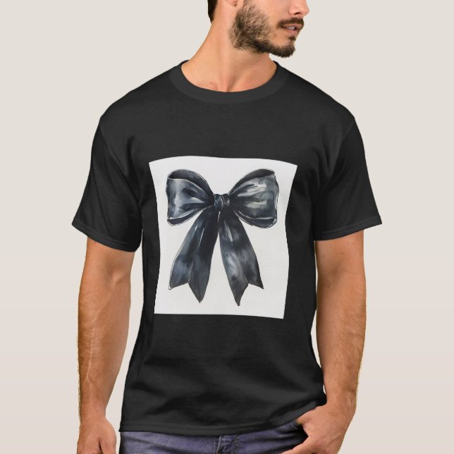 T-shirt Bow fille en Aquarelle coquette noir esthétique B (Devant)