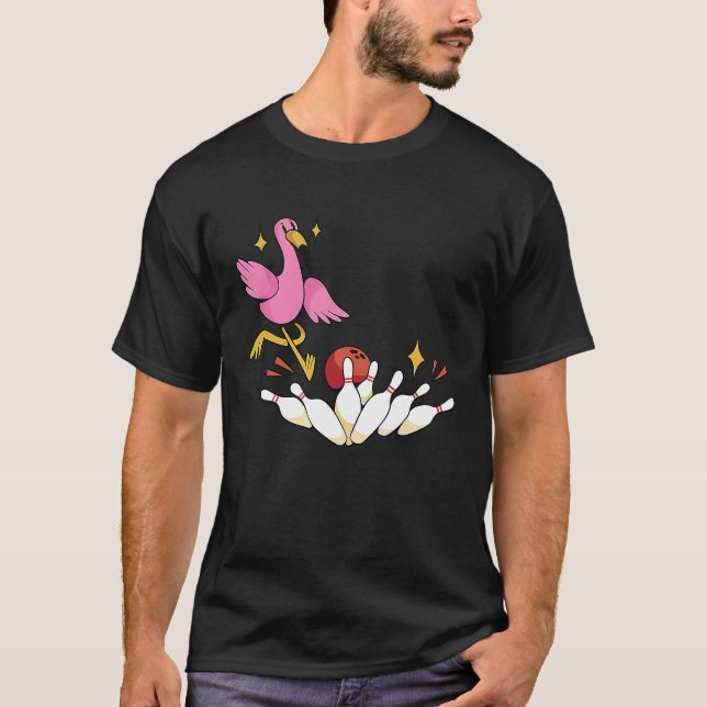 T-shirt Bowler Strike Bowling Team Bowling Pins Flamant ro (Devant)