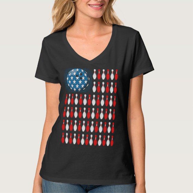 T-shirt Bowling America Flag  Bowling Players &  Costume (Devant)