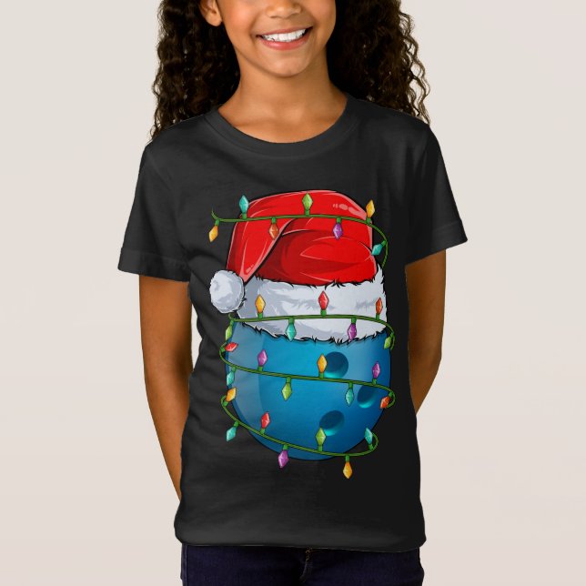 T-Shirt Bowling Ball Xmas Éclairage Santa Hat Bowling Ball (Devant)