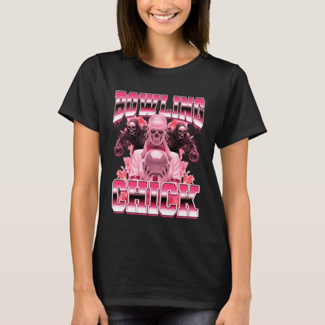 T-shirt Bowling Chick Bowler 90s Bootleg Style (Devant)