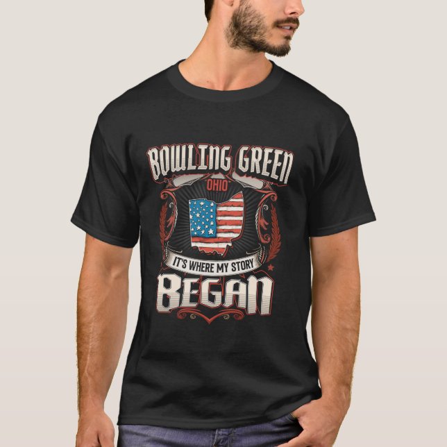 T-shirt Bowling Green Ohio USA Drapeau 4 juillet Long Slee (Devant)