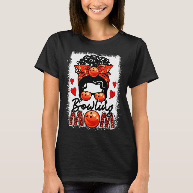 T-shirt Bowling Mom Leopard Messy Bun Game Day Mother s Da (Devant)