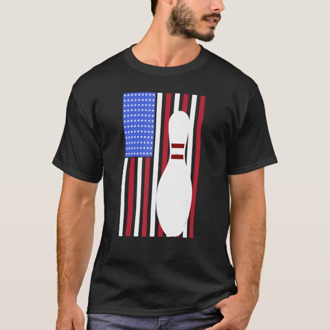 T-shirt Bowling Pin US Flag American Bowling Player Bowler (Devant)
