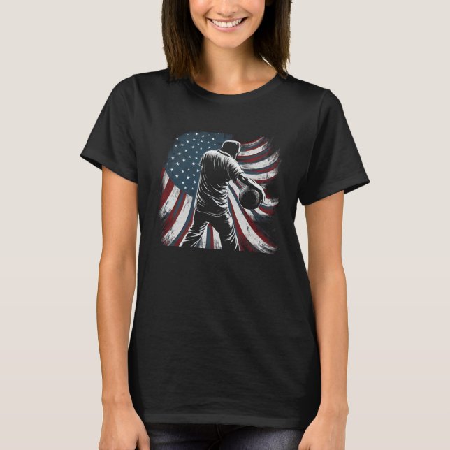 T-shirt Bowling Player US Flag Graphic Tees for Men Women  (Devant)