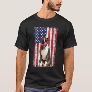 T-shirt Boxe American Flag Dog Wears Face Mask 4 Of Jul
