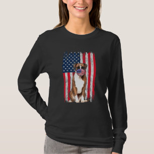 T-shirt Boxe American Flag Dog Wears Face Mask 4 Of Jul