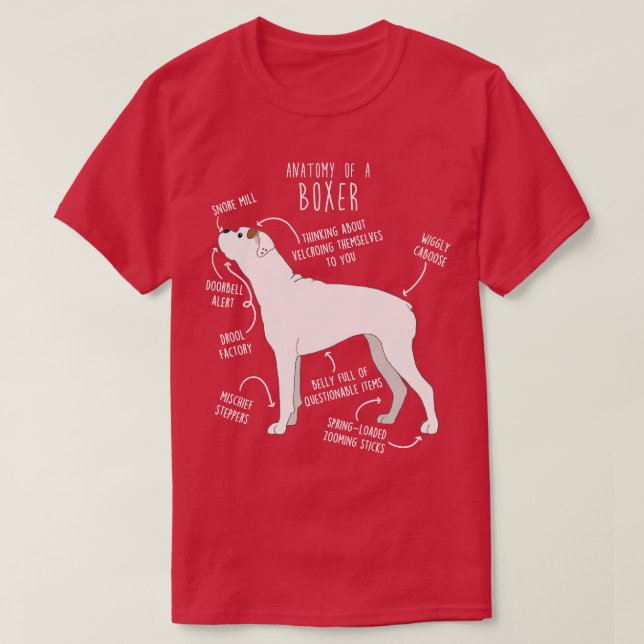 T-shirt Boxer Chien blanc chèque Anatomie 1 (Design devant)