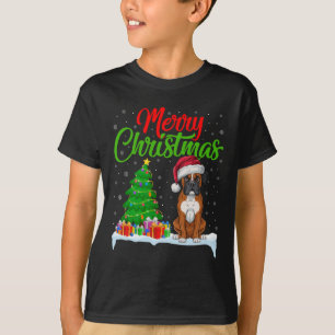 T-shirt Boxer Chien Feux de Noël Lumières Drôle Xmas Boxe 