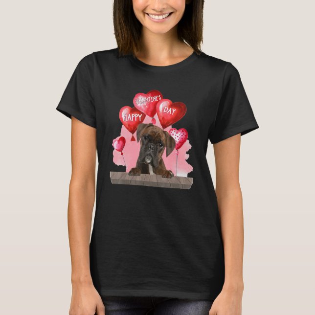 T-shirt Boxer Chien Heureux Valentines Jour Animaux Amoure (Devant)