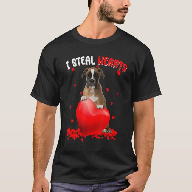 T-shirt Boxer Chien Je Vole Coeurs mignons Saint Valentin  (Devant)