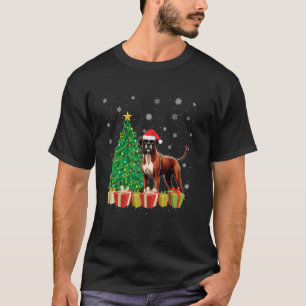 T-shirt Boxer Chien Xmas Arbre Éclairage Santa Hat Boxer C