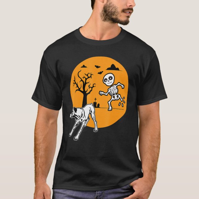 T-shirt Boxer Dog Skeleton Bone Halloween Propriétaires de (Devant)