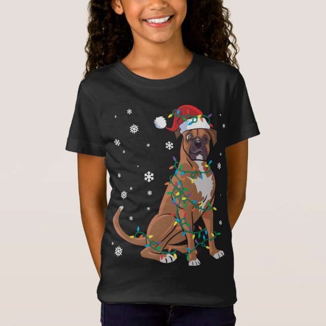 T-Shirt Boxer Enveloppé Dans Les Lumières De Noël Chien (Devant)