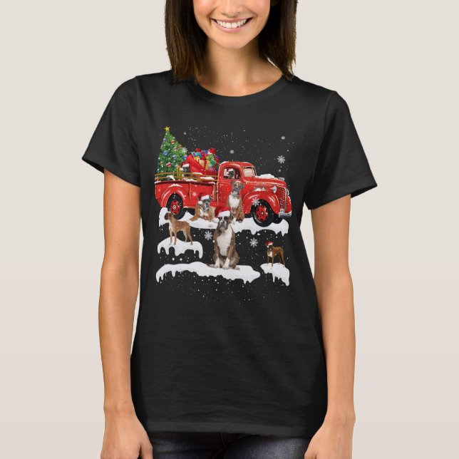 T-shirt Boxer équitation Camion Rouge Joyeux Chien de Noël (Devant)