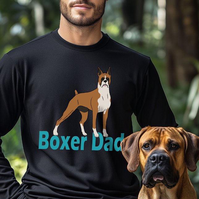 T-shirt Boxer Papa Vert Texte Turquoise Chien Dessin (Boxer Dad Green Teal Text Dog Drawing T-Shirt)