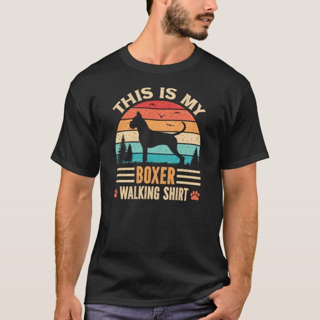 T-shirt Boxer Walking Dad German Dog Walker Retro Sunset (Devant)