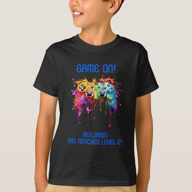 T-shirt Boy Blue Level Up Video Game Party (Devant)