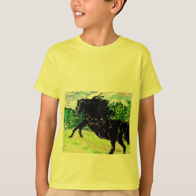T - Shirt Boys schwarzer Stallion (Vorderseite)