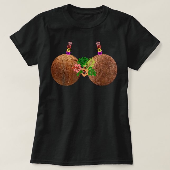 T-shirt Bra de noix de coco Hawaii Luau Costume drôle (Design devant)
