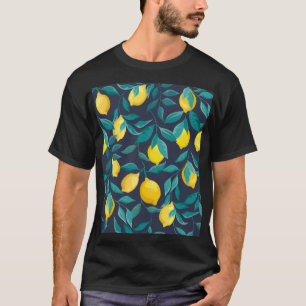 T-shirt Branches de citron : Bleu Décoratif sans joint