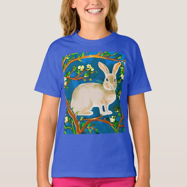 T-shirt Branches de lapin sauvage et de fleurs (Devant)