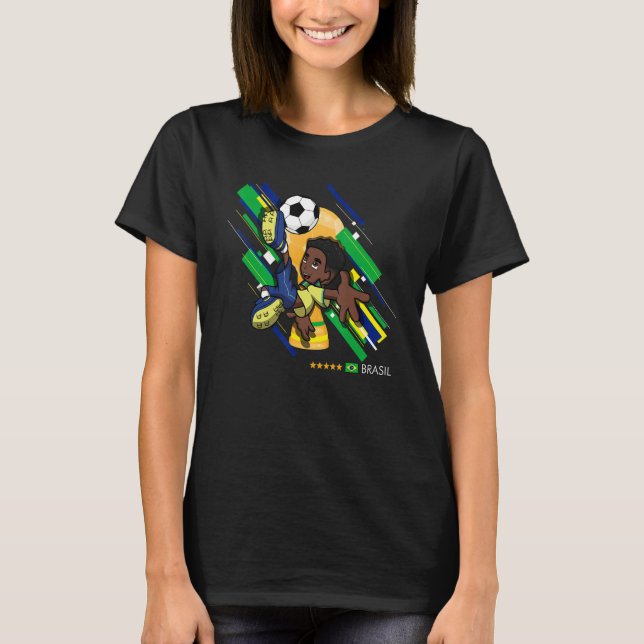T-shirt Brasil Football Soccer Kids Playing Soccer Goal Da (Devant)