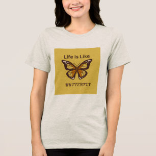 T-Shirt Braunes Retro-Schmetterlingsdesign Tri-Blend Shirt