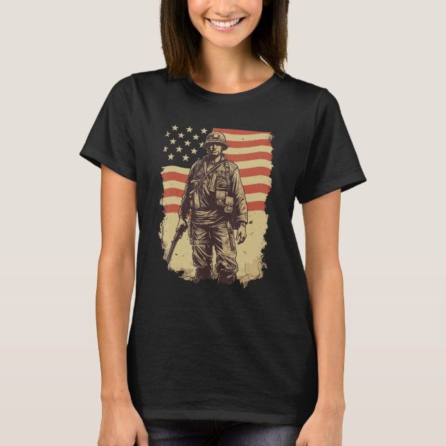 T-shirt Brave Defender Patriotic American Soldier (Devant)