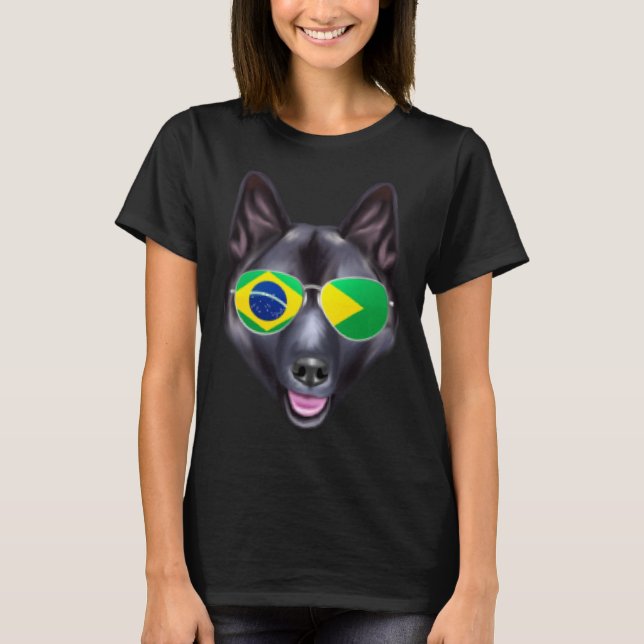 T-shirt Brazilian Flag Norwegian Elkhound Dog Brazil Pocke (Devant)