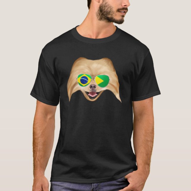 T-shirt Brazilian Flag Pomeranian Dog Brazil Pocket (Devant)
