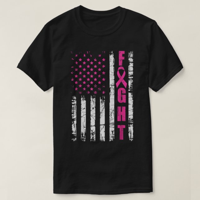 T-shirt Breast Cancer Awareness American Flag Fight Pink R (Design devant)