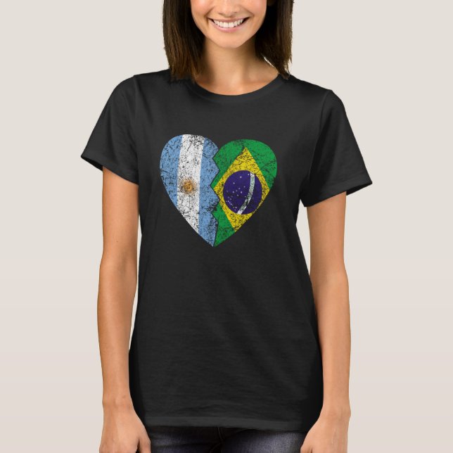 T-shirt Brésil Argentine Drapeaux Coeur Argentine Brésil (Devant)