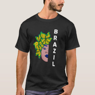 T-shirt Brésil Brésil Drapeau à demi visage Papillon Brazi